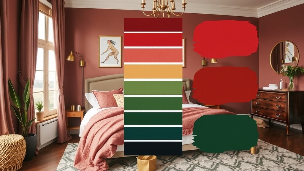 Color palette options displayed in a cozy bedroom setting